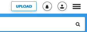 Figura 1: il bottone di UPLOAD per caricare le GIF, a fianco del CAMPANELLO di notifiche, dell'icona del vostro account e di quella del menà¹ principale del sito.