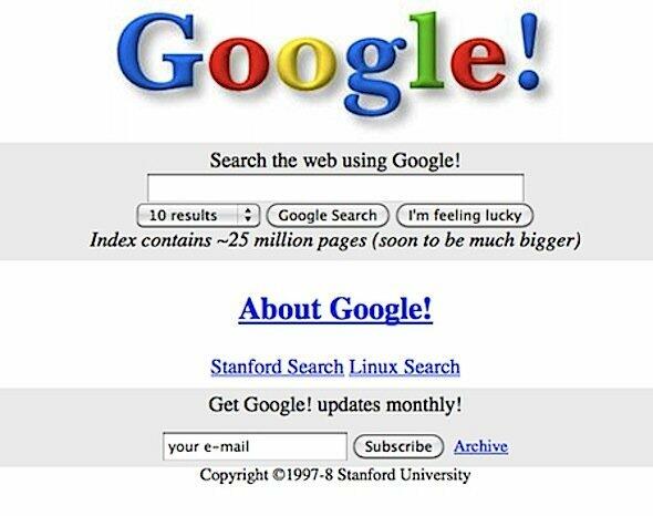 heres the orginal google search page from 1998 pretty adorably retro