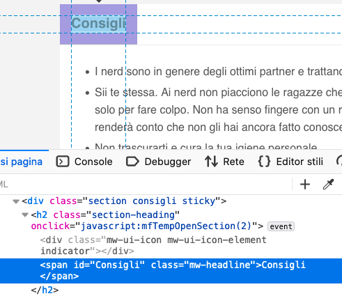 analisi html snippet in primo piano