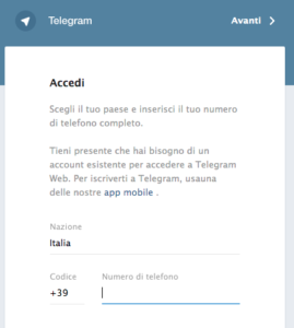 telegram web configurazione 1