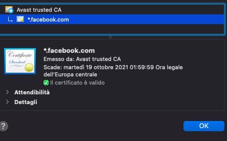 certificato SSL facebook valido e non scaduto