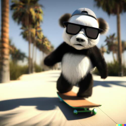 panda che va sullo skate DALL E