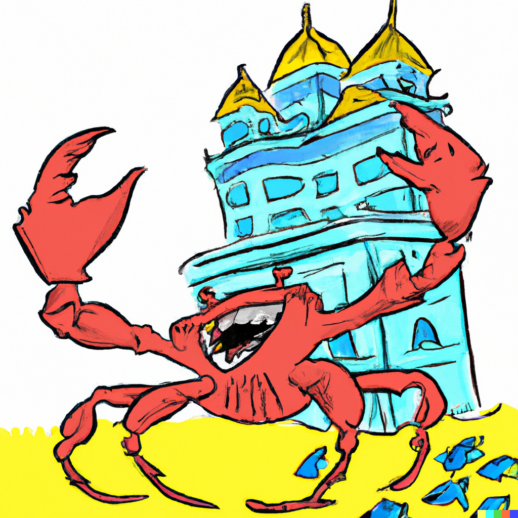 DALL·E 2022 10 01 21.36.50 a crab as tall as a palace comic style