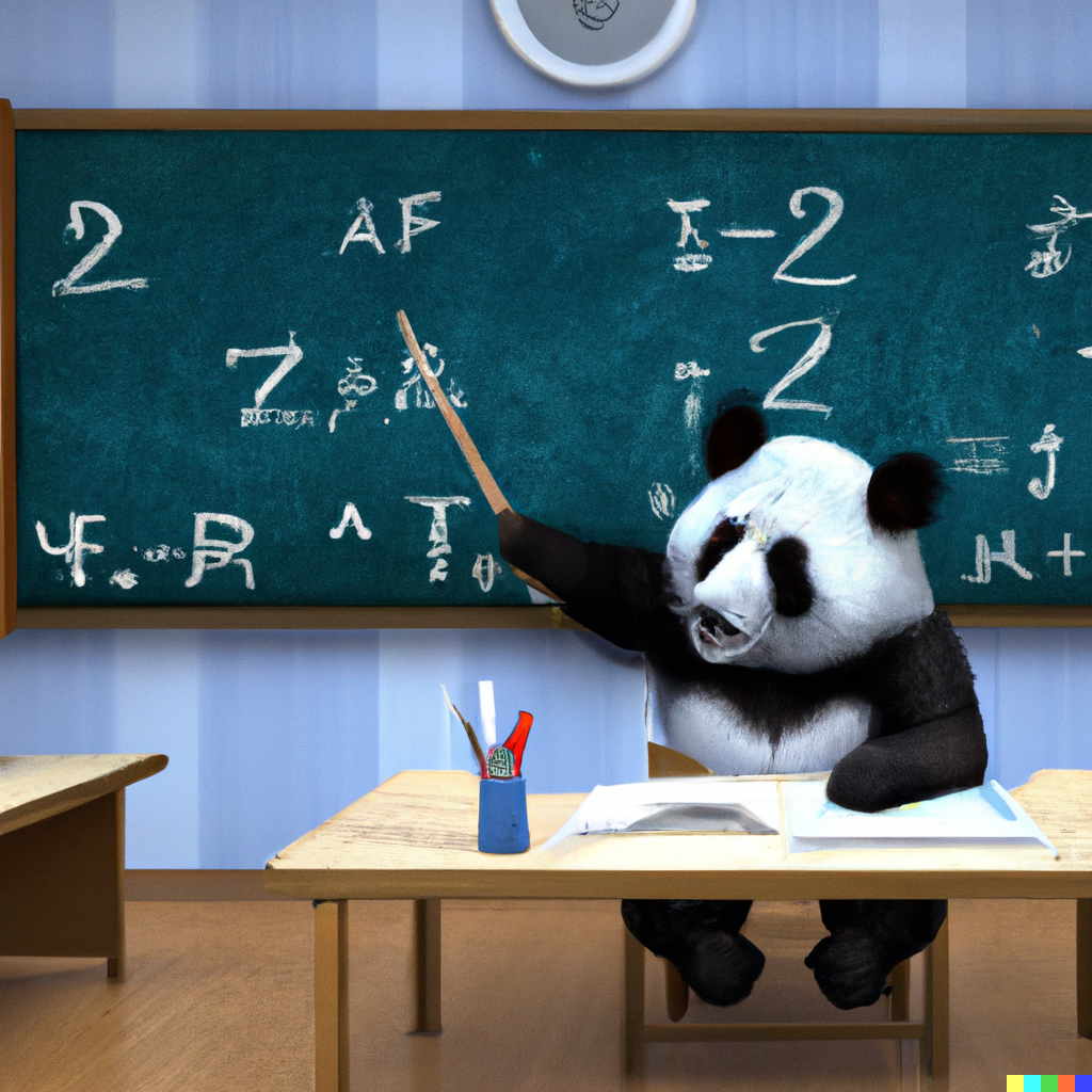 DALL·E 2022 10 09 12.04.37 a panda teaching math at school photorealism