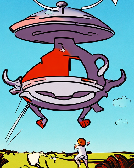 2 1960s art of cow getting abducted by UFO in mi