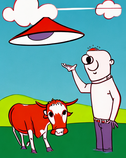 3 1960s art of cow getting abducted by UFO in mi