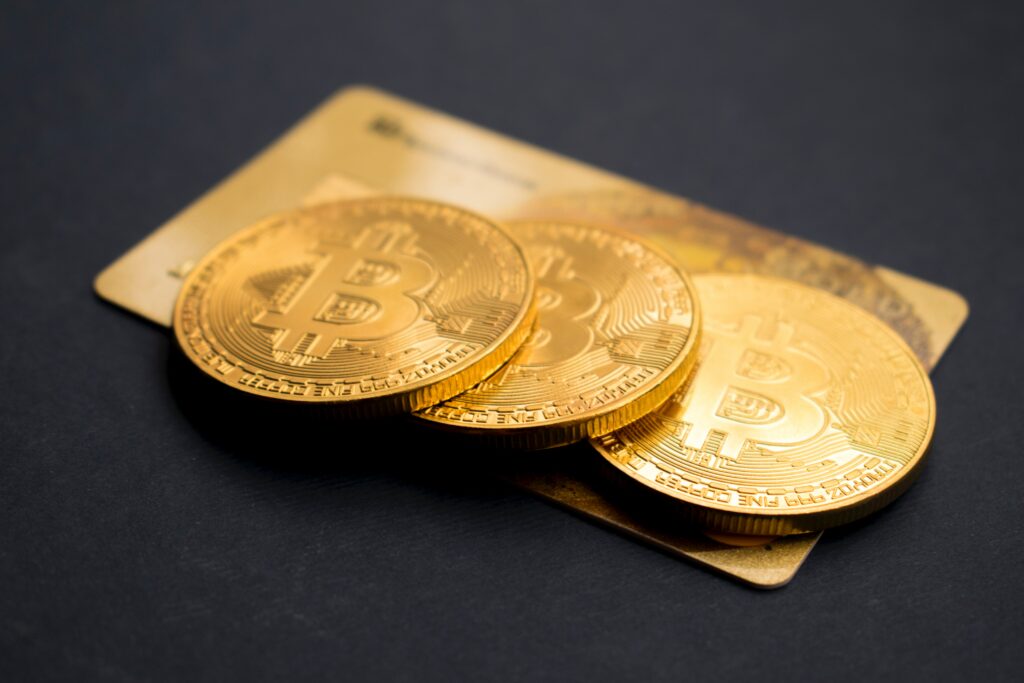 Monete Bitcoin in oro
